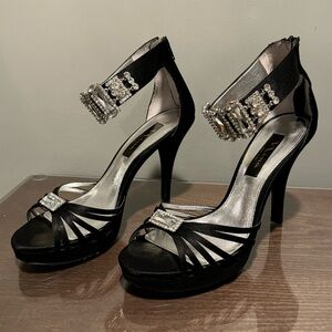 Rhinestone Black Platform Sandal Formal Dressy Evening Nina Garima Shoes!